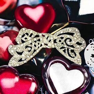 Victorian style Silver Aurum Filagree Bow Pin 3.5"